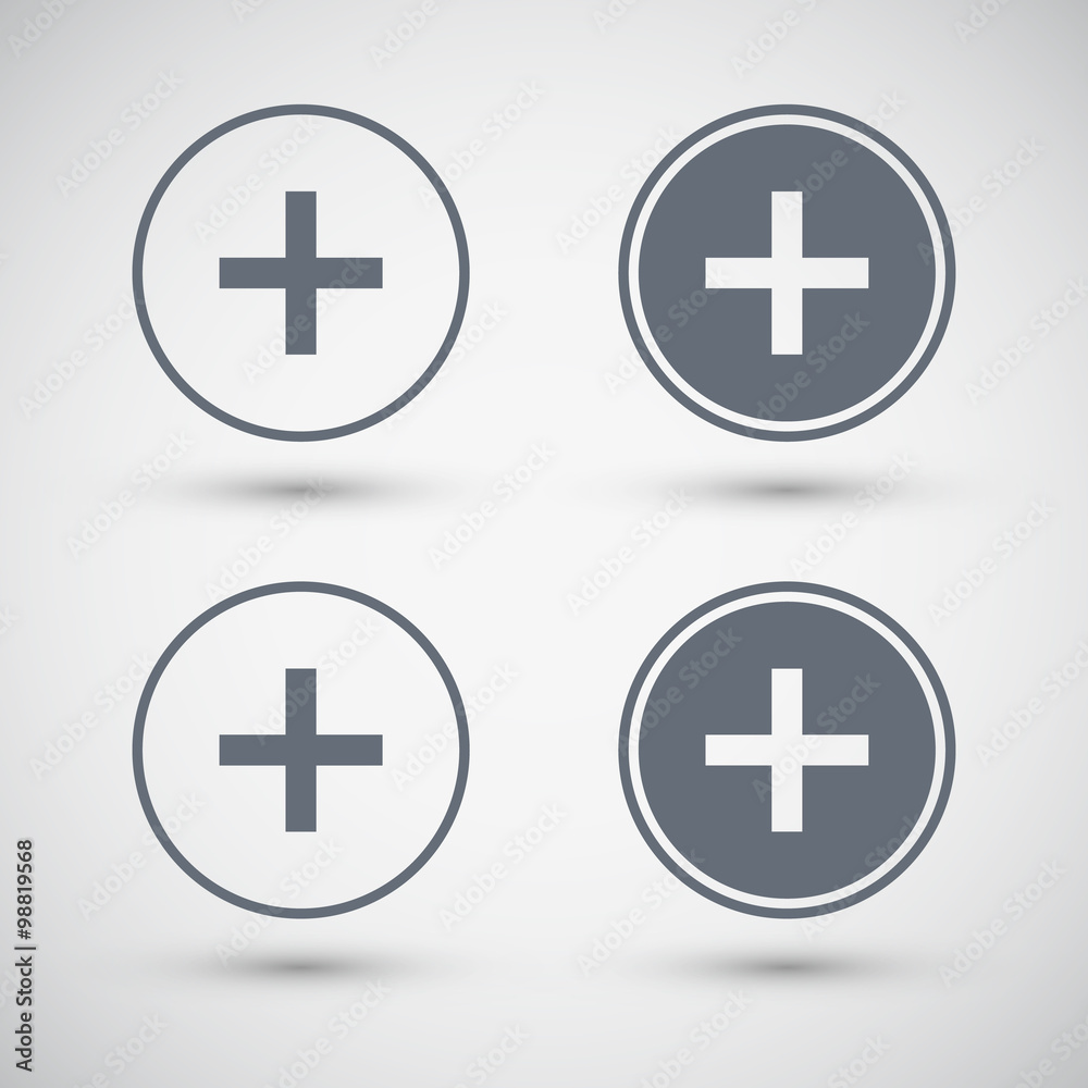 Plus sign icons. Plus sign buttons. Vector illustration. Plus sign icons. Plus sign buttons. Vector illustration.
