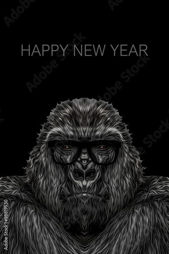  новогодняя открытка с обезьяной 