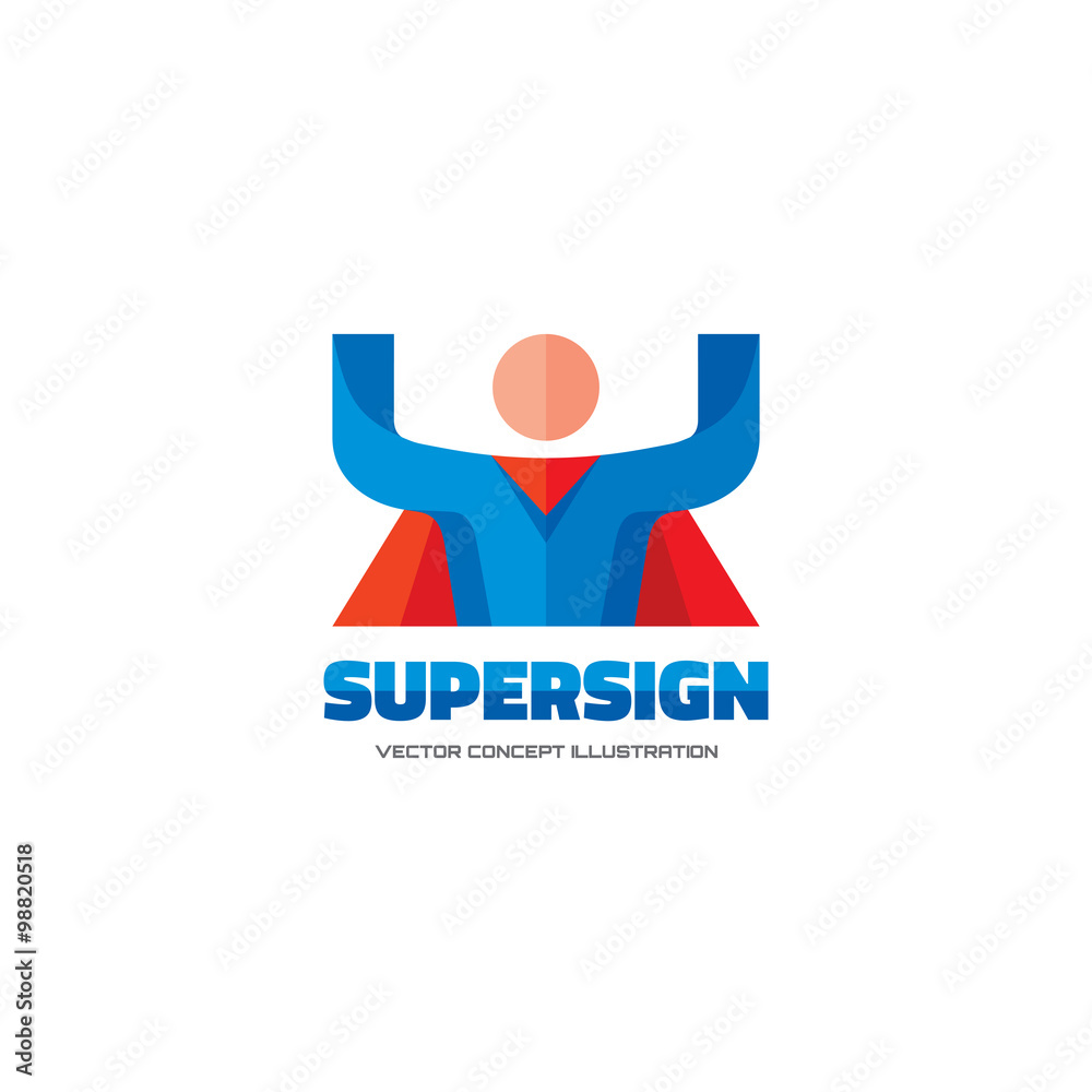 Supersign vector logo concept in flat style design. People character