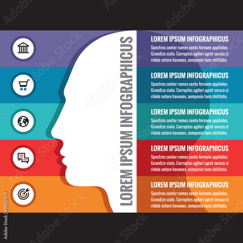 Infographics business concept with human head - creative vector layout. Design elements.
