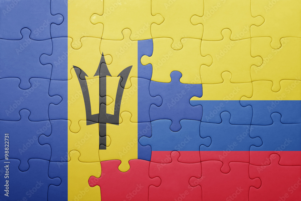 puzzle with the national flag of colombia and barbados puzzle with the national flag of colombia and barbados