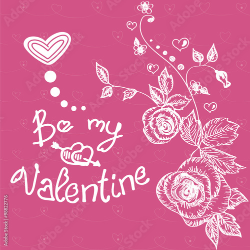 Saint Valentine background. Card with flowers and hearts.