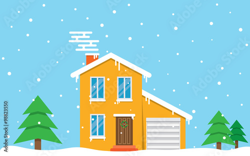 Winter house. day. Family suburban home