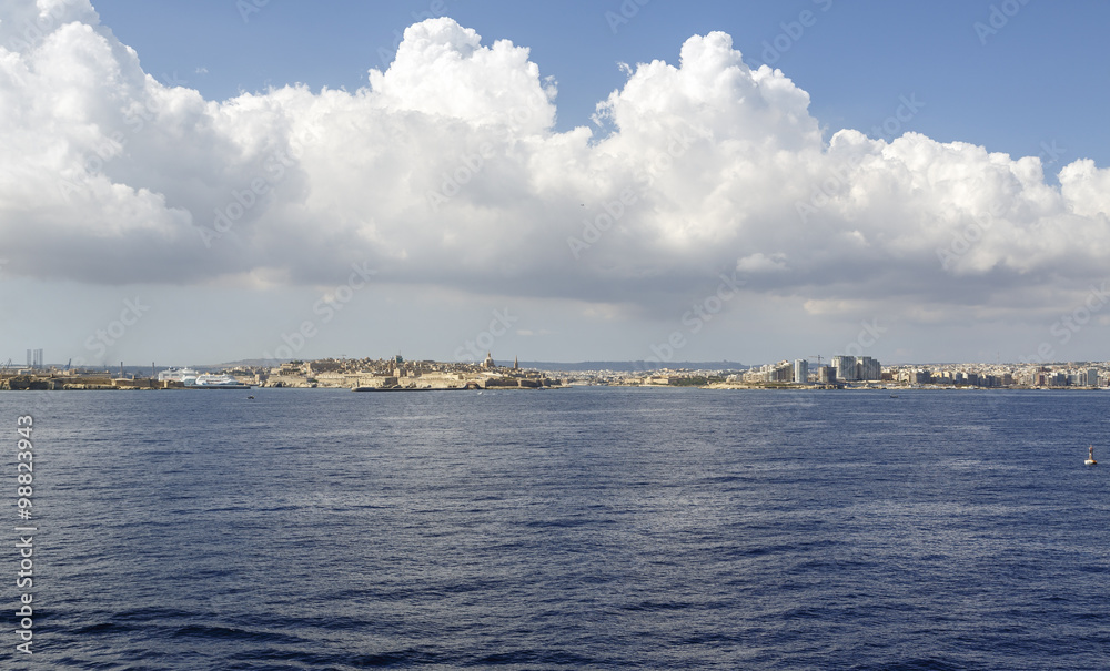 panoramic view on Valletta from the sea in Malta