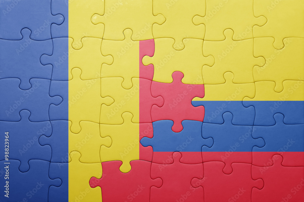 puzzle with the national flag of colombia and romania puzzle with the national flag of colombia and romania