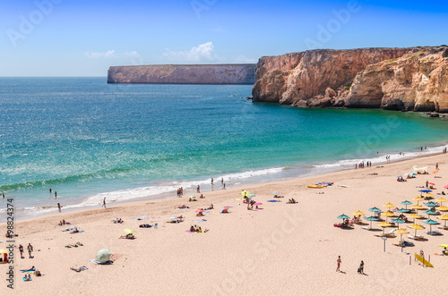 areal view of the beach in algarve during summer, portugal