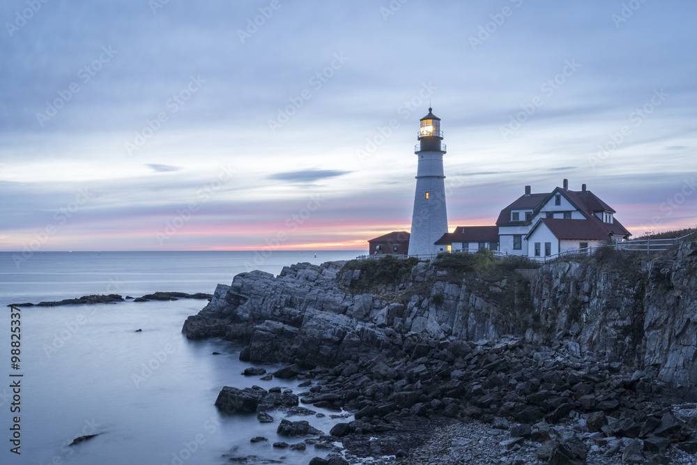 The historic Portland Head Light, at Cape Elizabeth, Maine marks the shipping channel for Portland Harbor, within Casco Bay in the Gulf of Maine. Completed in 1791 it is Maine’s oldest lighthouse.