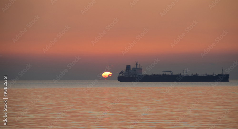 Tanker in the sunset
