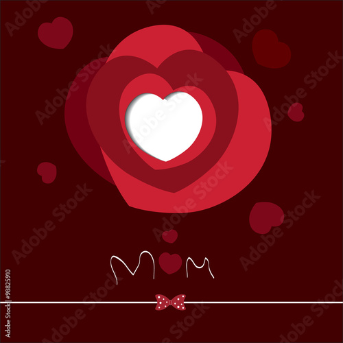 mothers day hearts on red with ribbon photo