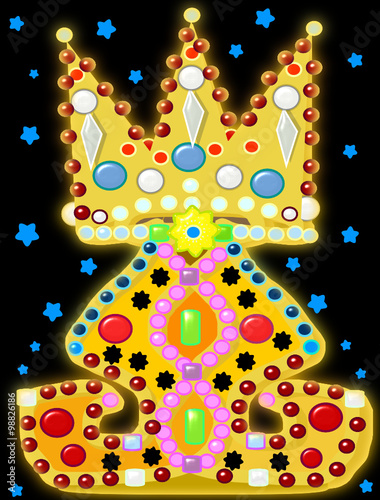 Corona de Rey Mago en la noche con estrellas en el cielo negro