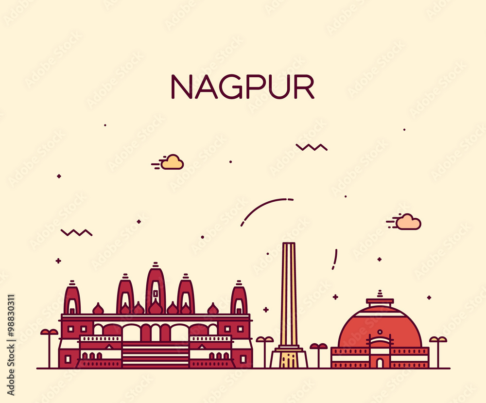 Nagpur skyline silhouette vector linear style