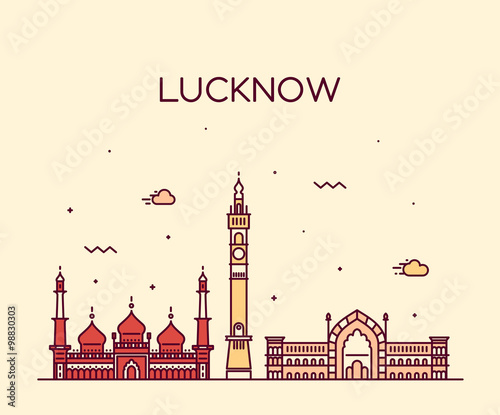 Lucknow skyline vector illustration linear style photo