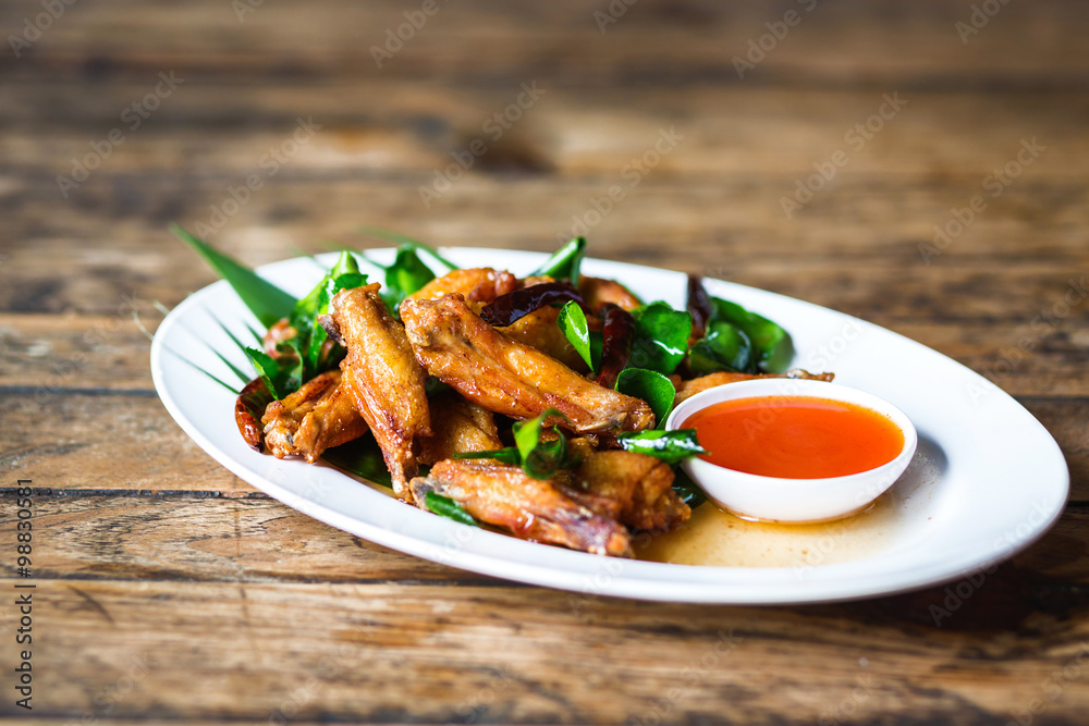  Fried Chicken with Fish Sauce on wood