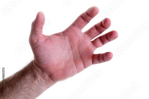 Photography Grasping left male hand isolated on white