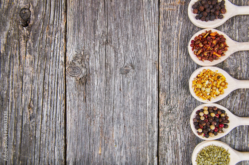 Fototapeta Naklejka Na Ścianę i Meble -  Spices on wooden spoons