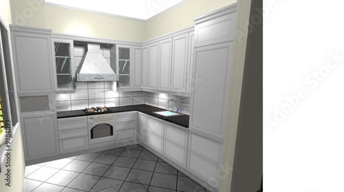 kitchen in a classic style  interior design 3D rendering