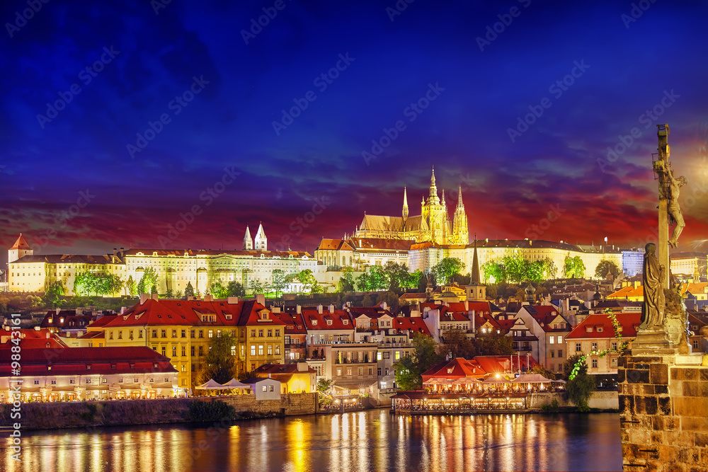 Beautiful view of the Prague Castle from the Charles Bridge.Prag