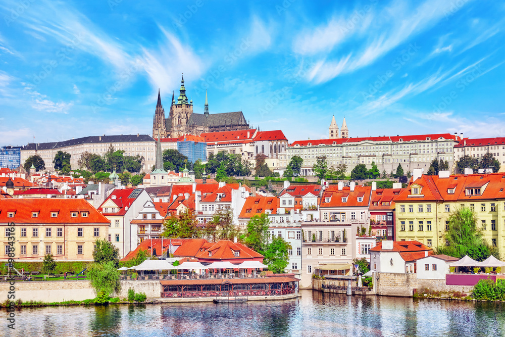 View of Prague Castle from waterfront Vltava river in Prague.Cz View of Prague Castle from waterfront Vltava river in Prague.Cz