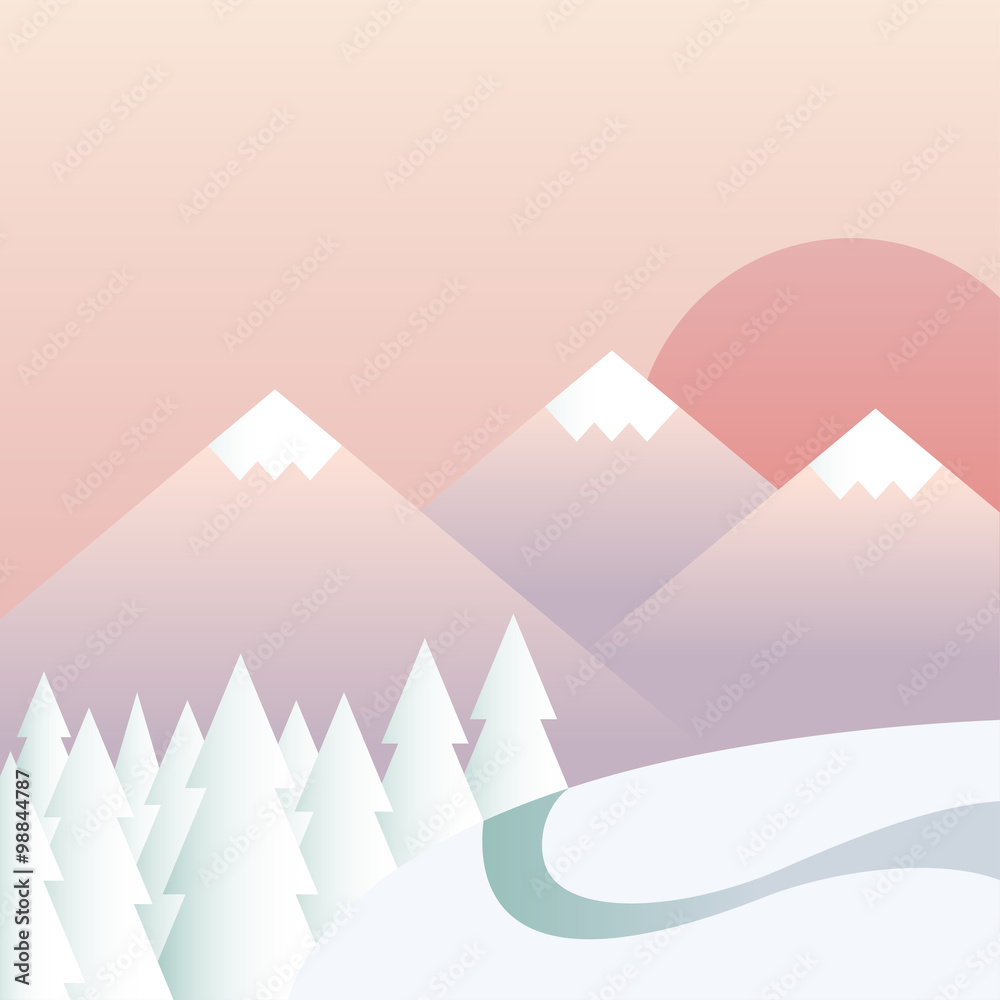 Vector winter background with mountains