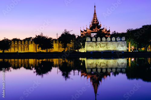 Moat and Fort of Mandalay palace at sunset © topteen
