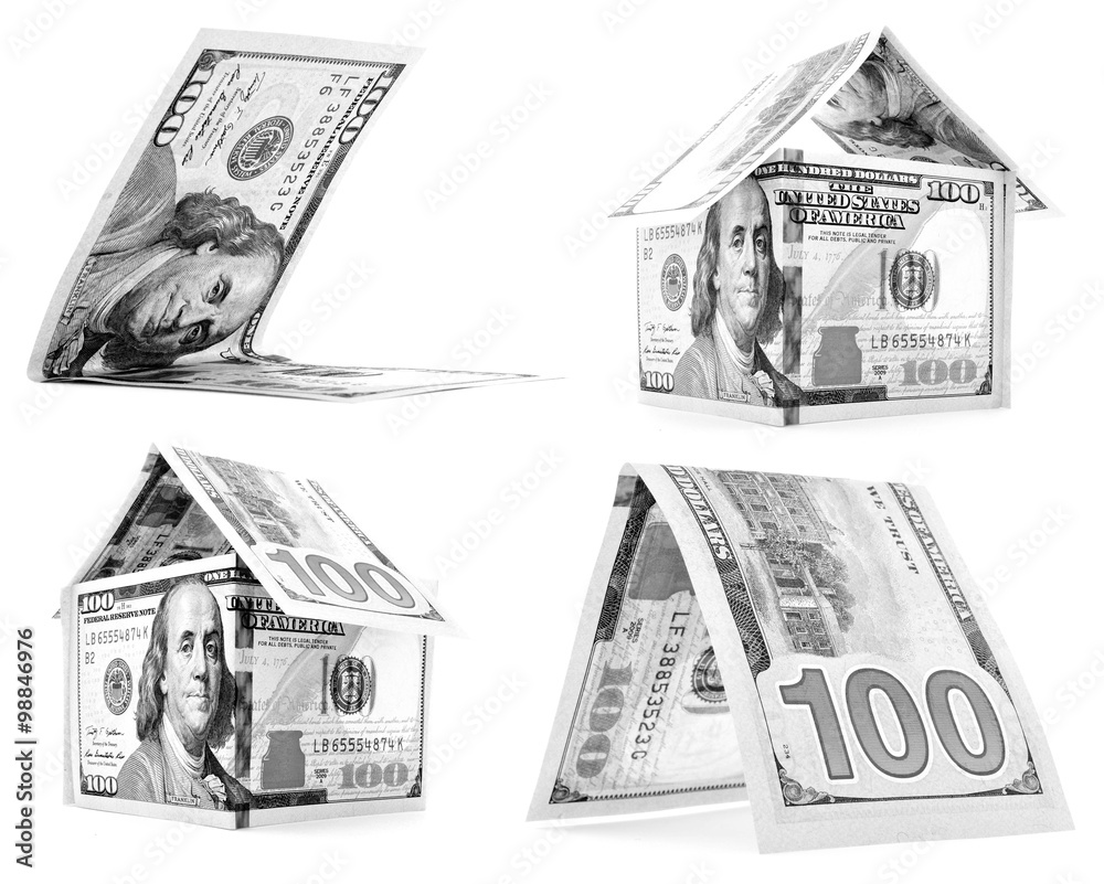 Black dollar house, hut, corner set isolated on white background Stock ...