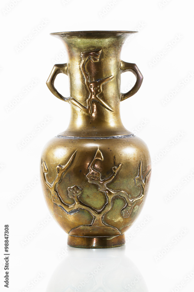 Antique brass vase on white background Antique brass vase on white background
