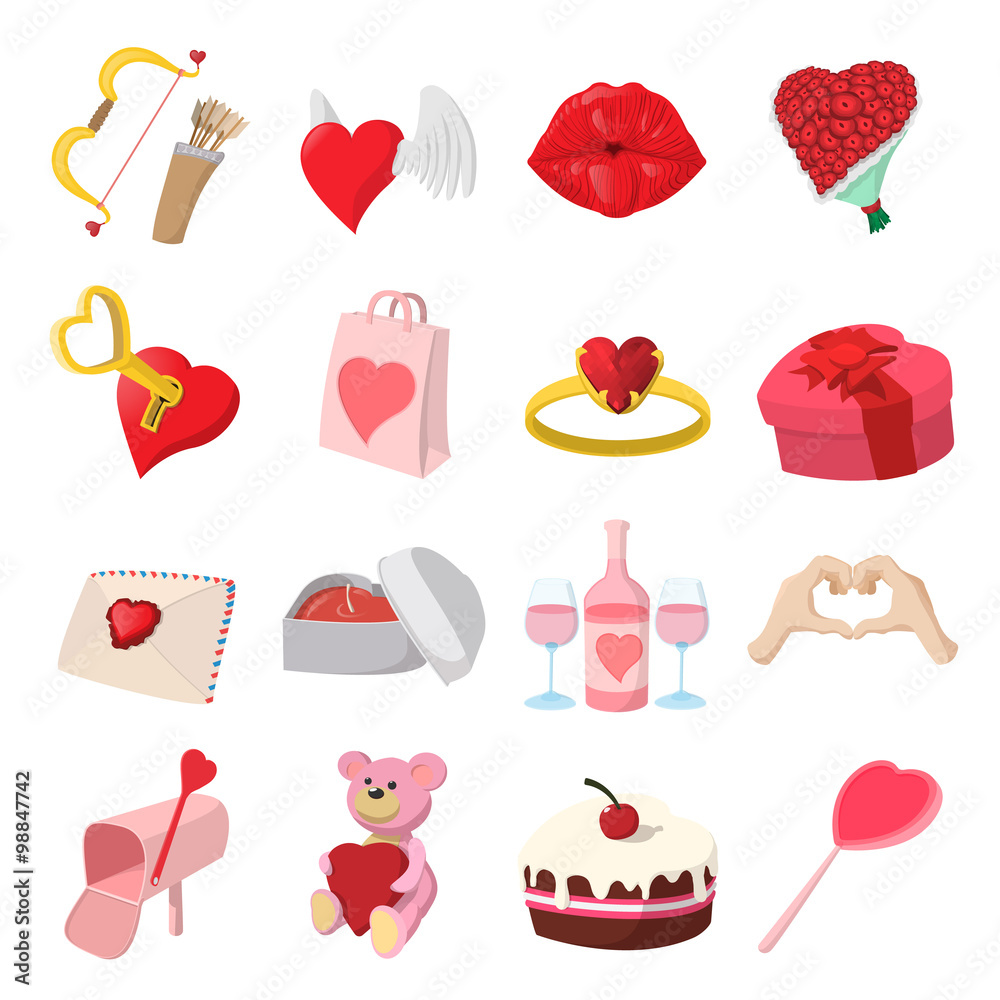 Love cartoon icons set Love cartoon icons set