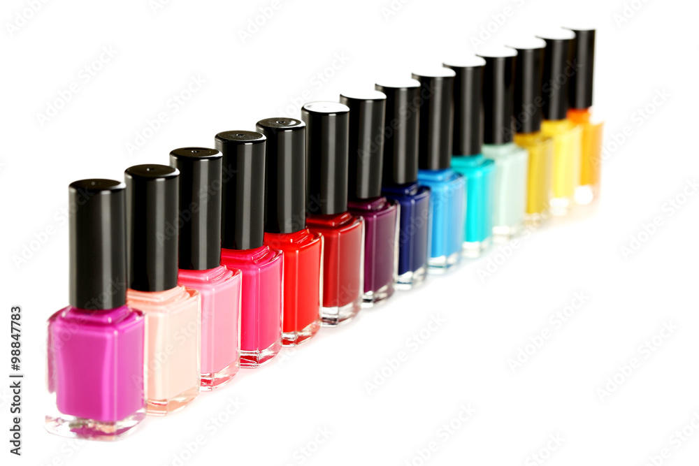 Bottles of nail polish isolated on a white Bottles of nail polish isolated on a white