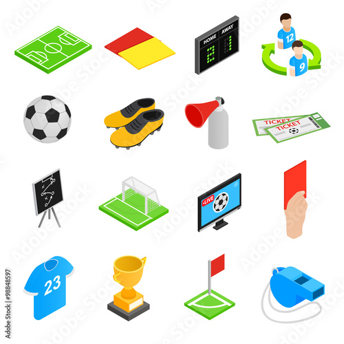 Soccer isometric 3d icons set