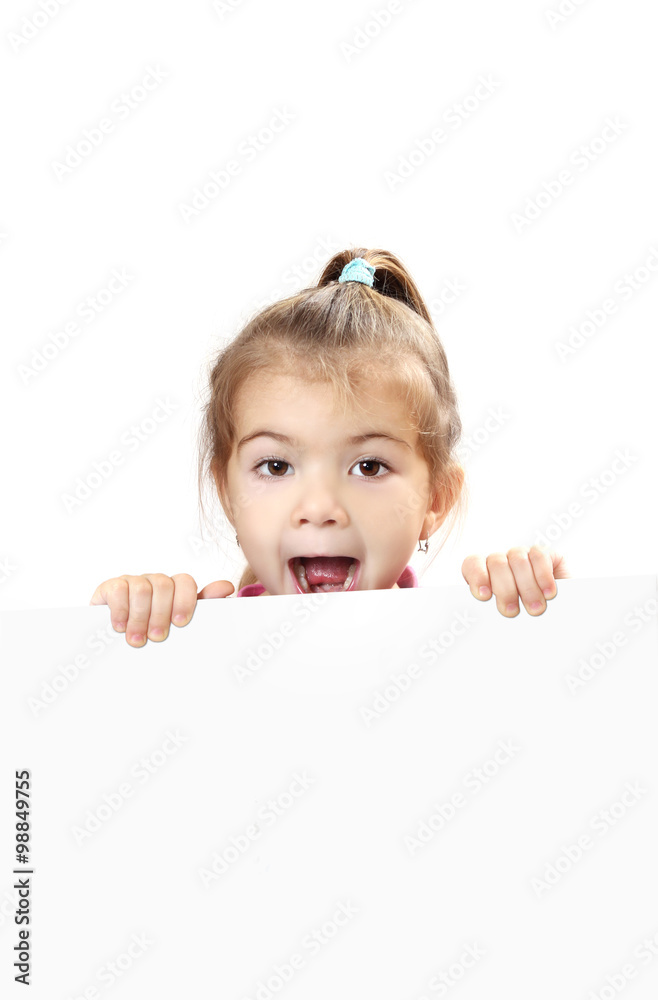 cute baby with white blank banner isolated cute baby with white blank banner isolated