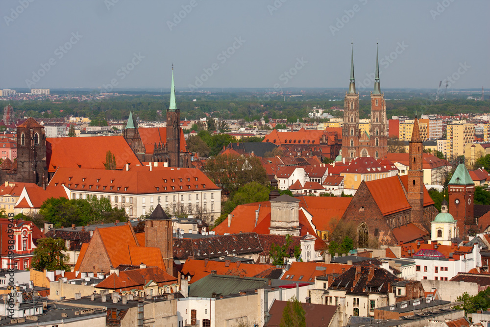 Aerial view to the architecture of Wroclaw.