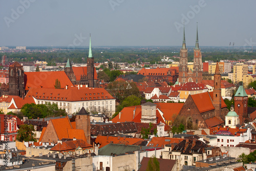 Aerial view to the architecture of Wroclaw.