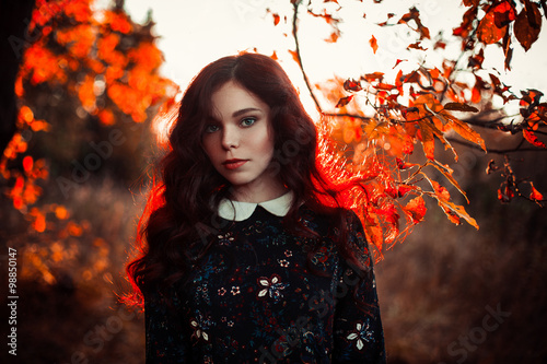 red autuman woman in sweater photo