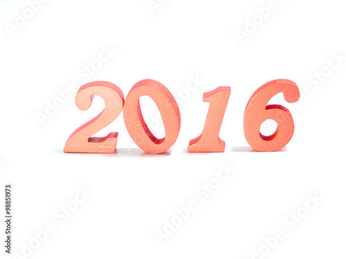 Happy New Year 2016 red numbers background with white background