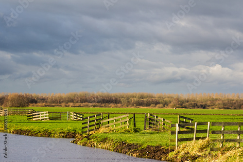 Landscape with water and bridges in Reeuwijk in the Netherlands