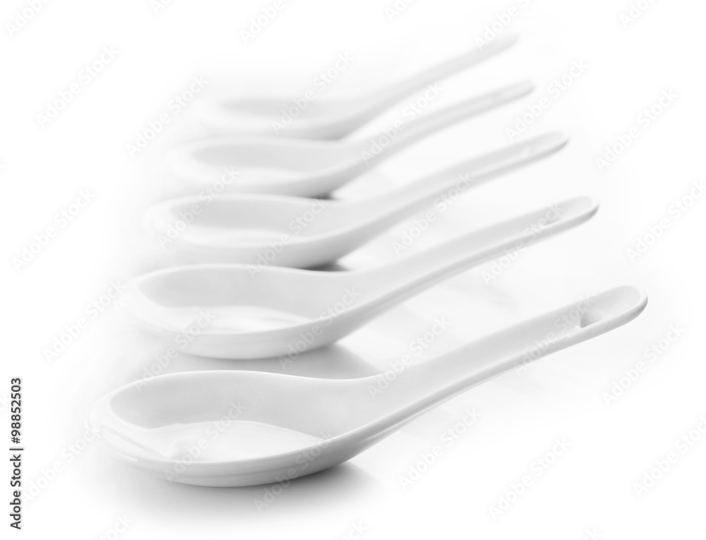 Japanese Soup Spoons, isolated on white Japanese Soup Spoons, isolated on white