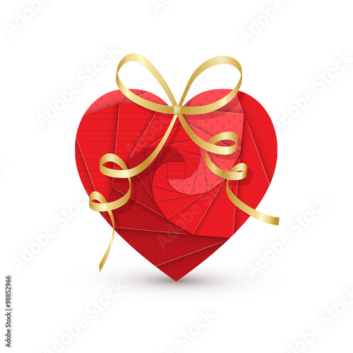 VALENTINE RED VECTOR ORIGAMI HEART