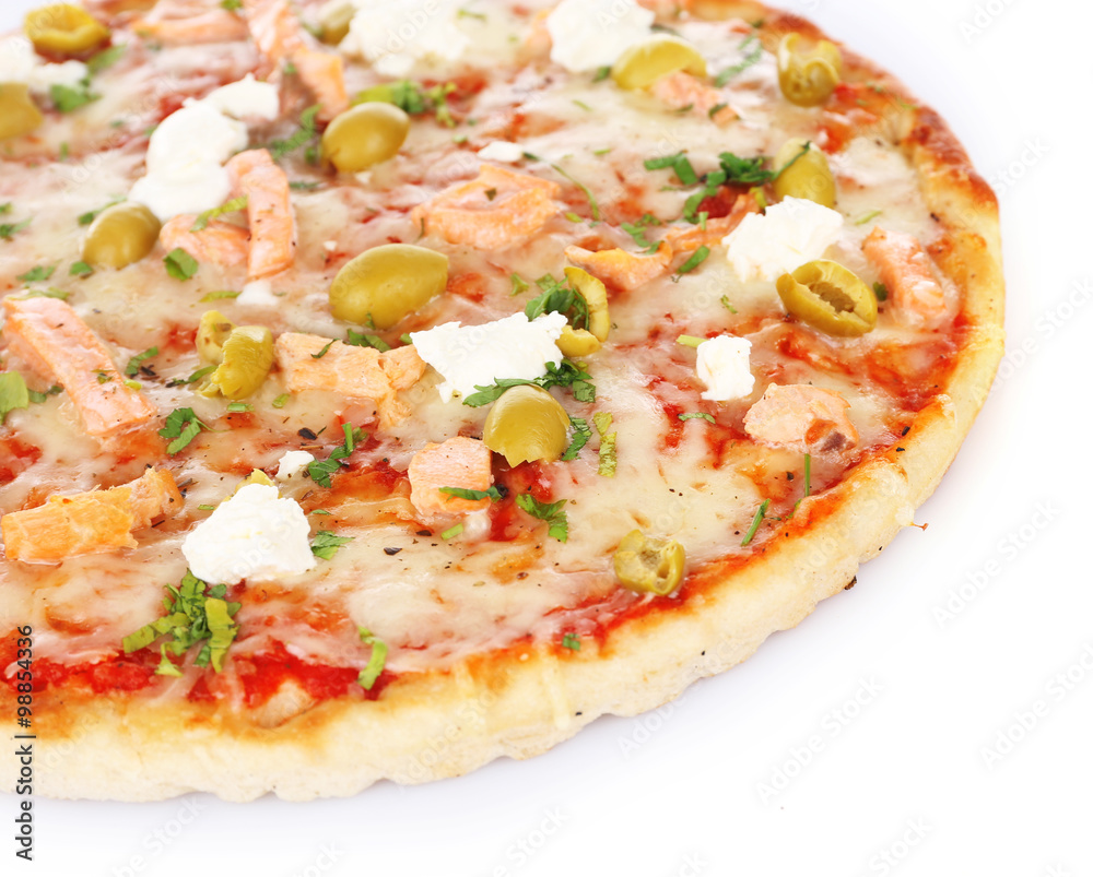Delicious tasty pizza, isolated on white Delicious tasty pizza, isolated on white