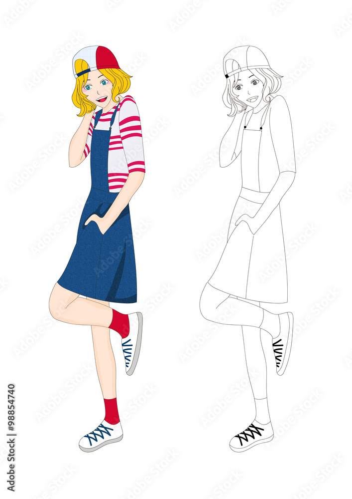 Girl Denim Fashion Caucasian No.4 Vector Illustration Girl Denim Fashion Caucasian No.4 Vector Illustration