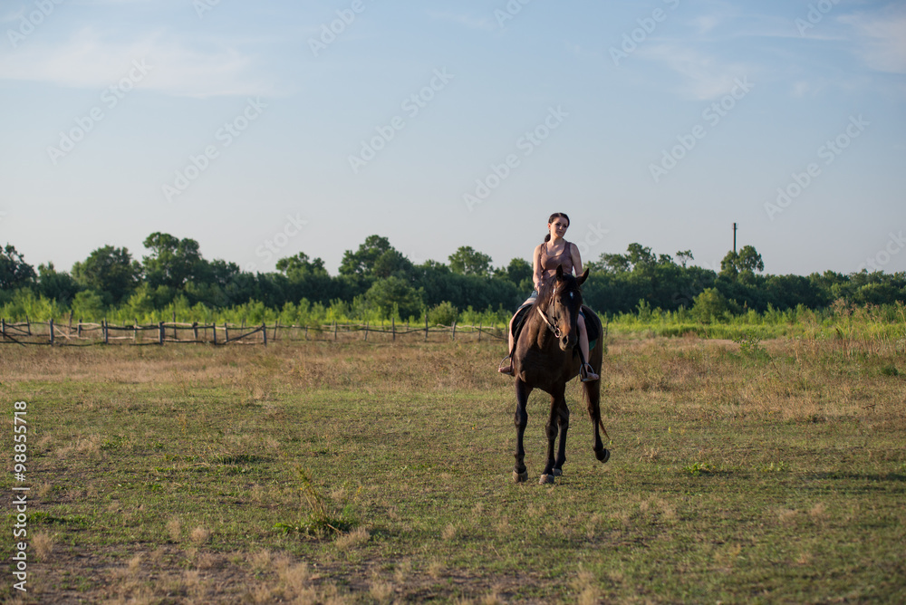 Young beautiful girl with a horse on nature Young beautiful girl with a horse on nature