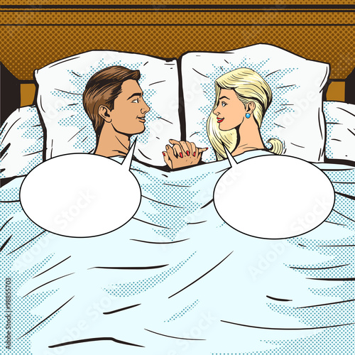 Young couple in bed pop art style vector