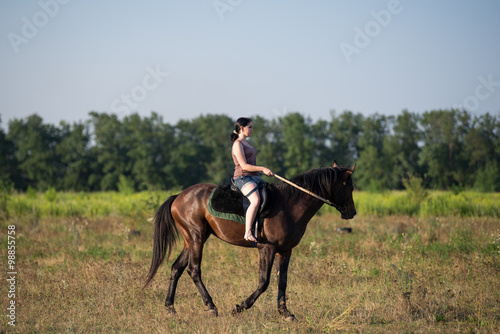 Young beautiful girl with a horse on nature