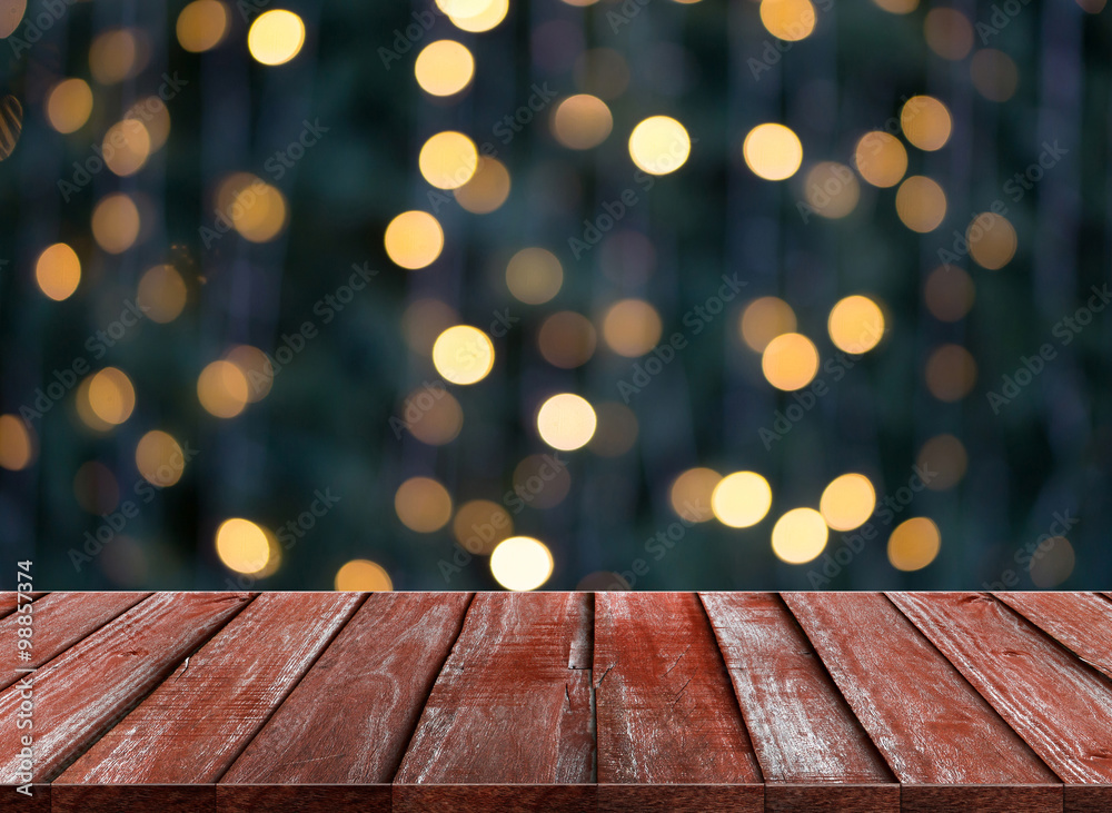 celebration background of Wood table on colorful light bokeh celebration background of Wood table on colorful light bokeh