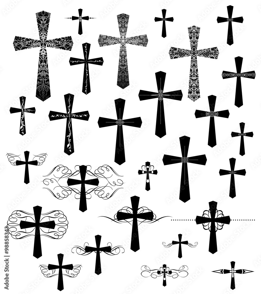 Set of vintage engraving crosses with flourishes