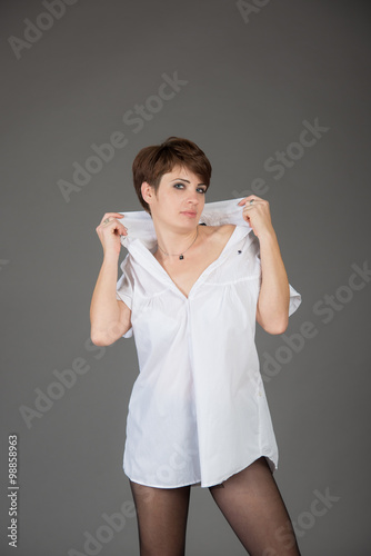 cute young girl on the shooting in the studio