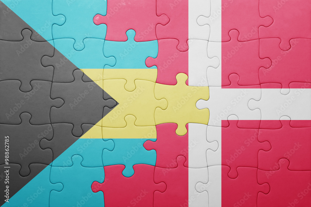 puzzle with the national flag of bahamas and denmark puzzle with the national flag of bahamas and denmark