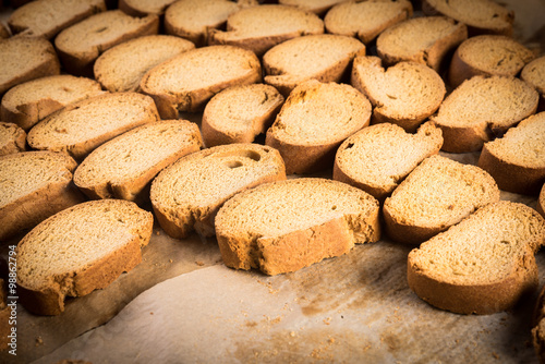 rack of organic baked biscuits in an industrial oven