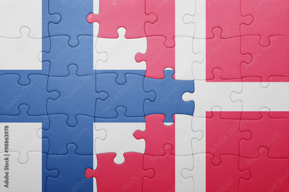 puzzle with the national flag of finland and denmark