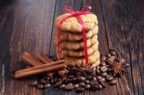 Oatmeal cookies and coffee beans