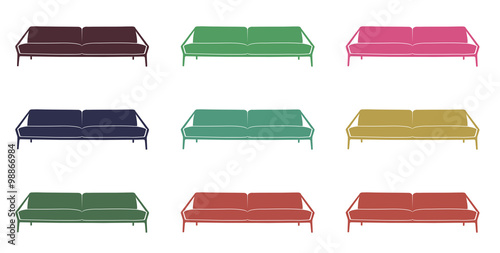 Colored sofa icon set